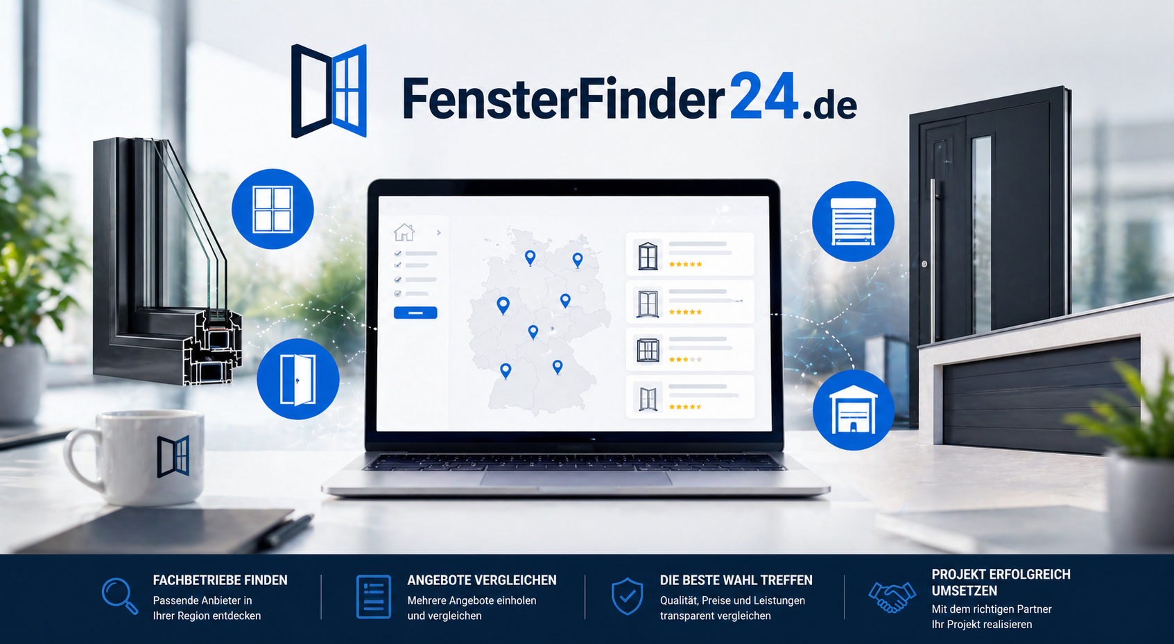 FensterFinder24 – das moderne Portal, das Kunden mit den besten Fachbetrieben für Fenster, Türen, Tore und Rollläden verbindet